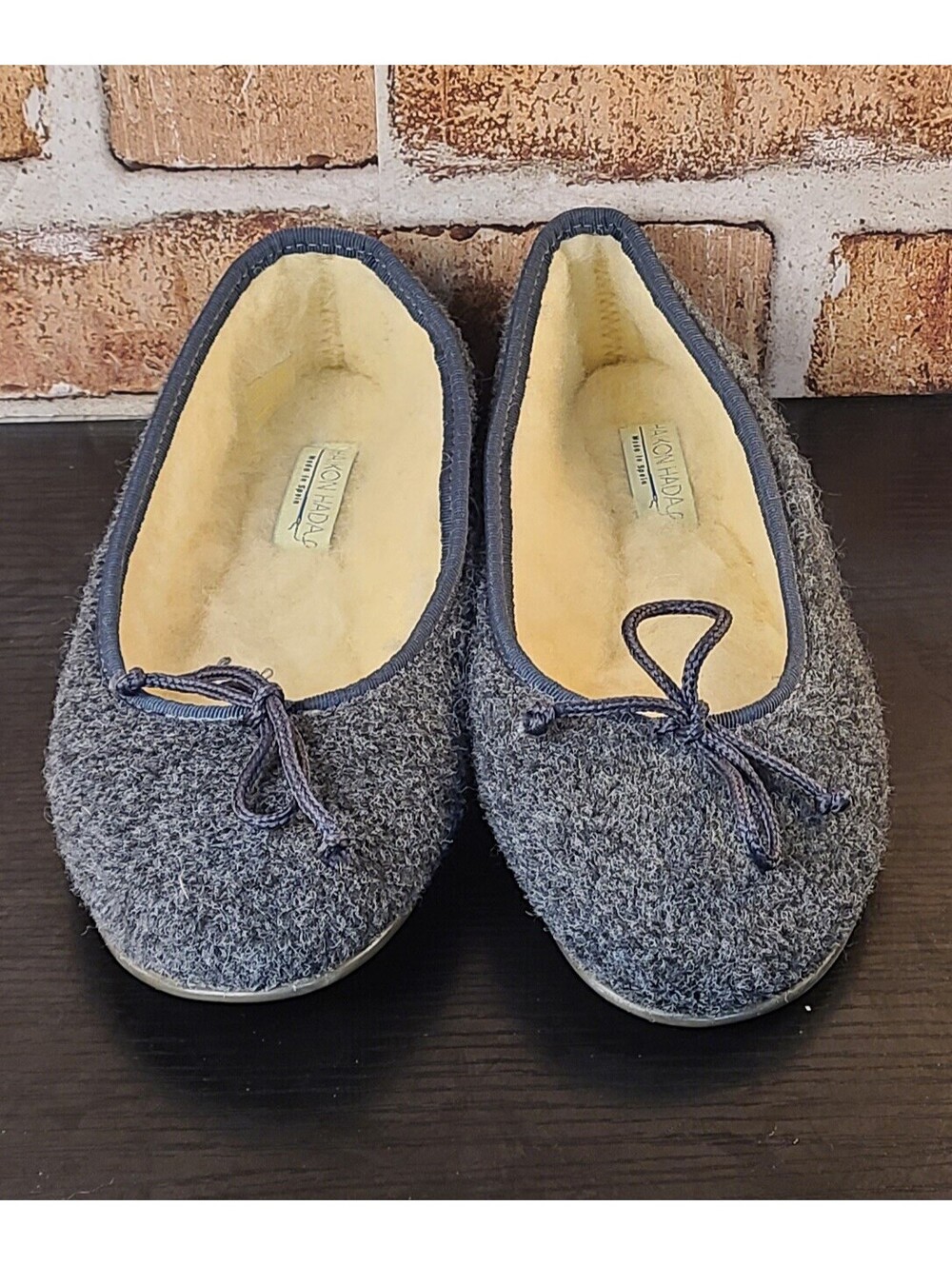 Haikon Hada Ballerina House Slippers  Womens Sz US6.5-7 EU37 Grey Felt Bow Warm